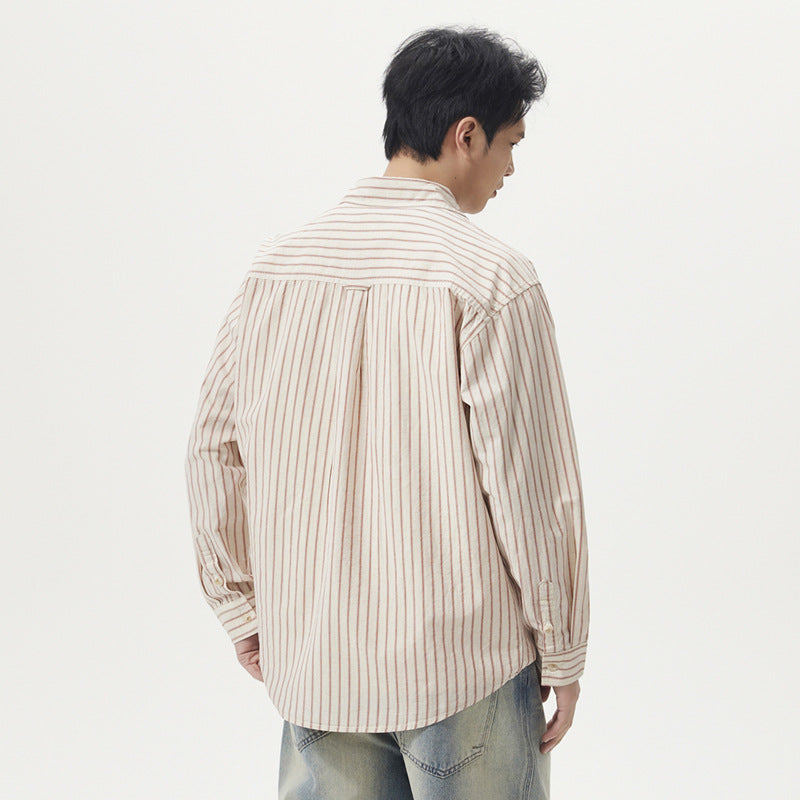 Striped Long Sleeve Turn-down Collar Linen Shirt