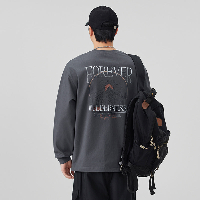 Letter Print Long Sleeve Round Neck Men's T-Shirt