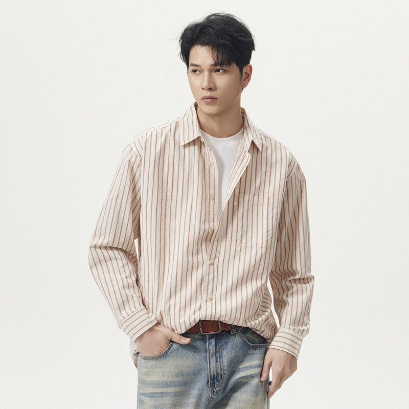 Striped Long Sleeve Turn-down Collar Linen Shirt