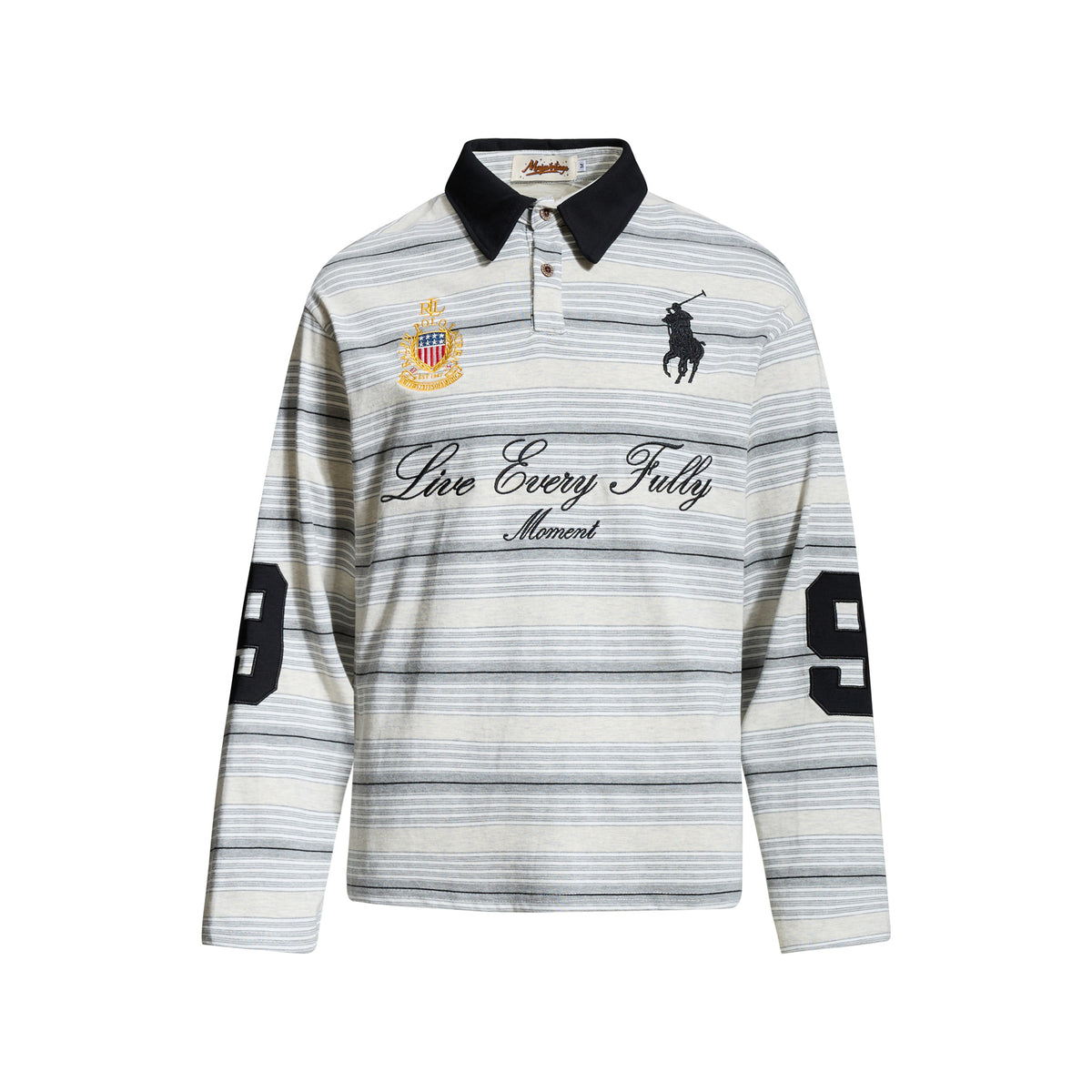 Street Stripe Long Sleeve Color-Block Collar Polo Shirt