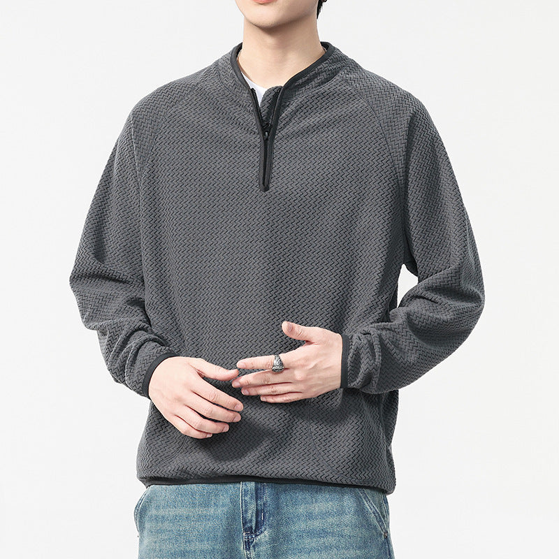 Men's Minimalist Wavy Fleece Long Sleeve Half-Open Collar Sweatshirt