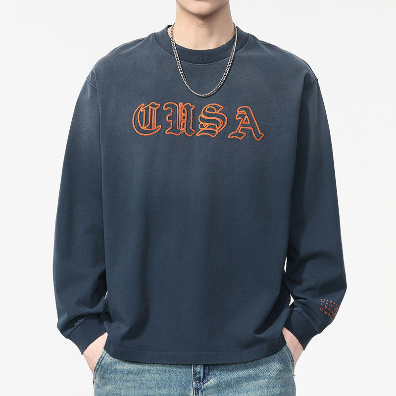 Men's Relaxed Vintage Letter Print Long Sleeve Crew Neck Loose Sweatshirt