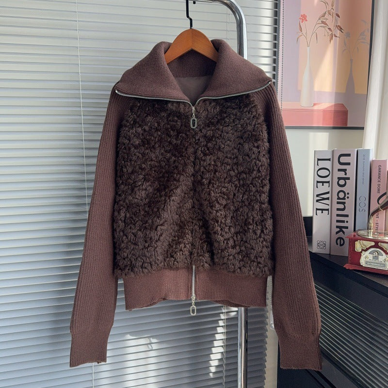 Fake two piece spliced lapel sweater
