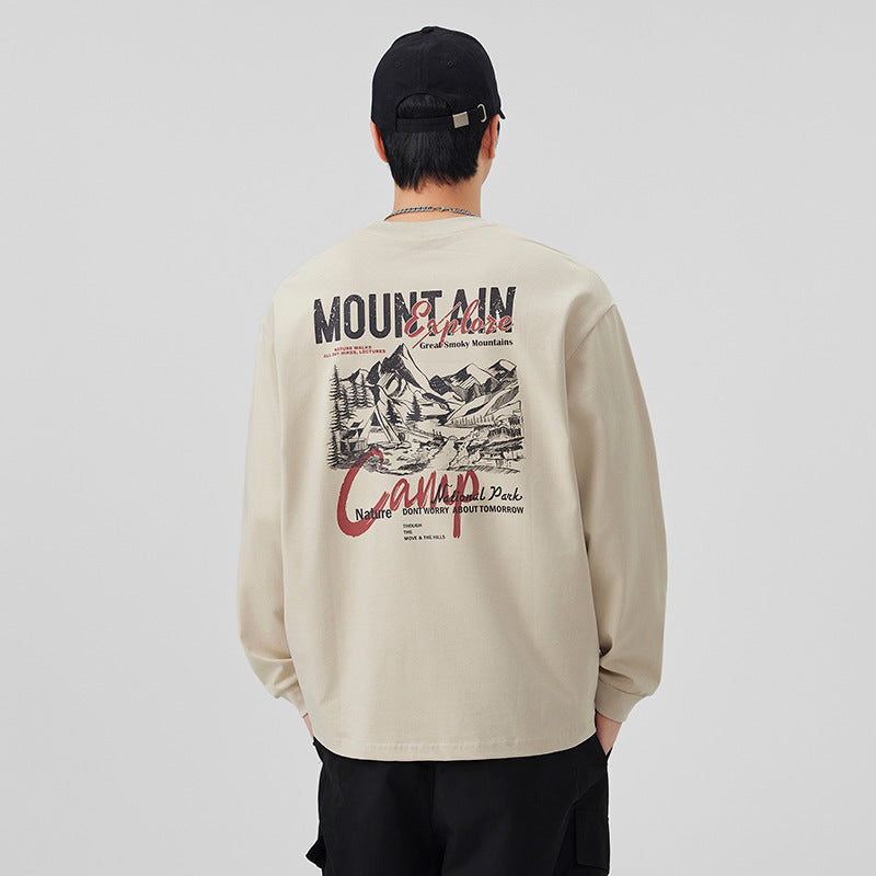 Vintage Printed Long Sleeve Crew Neck T-Shirt for Men