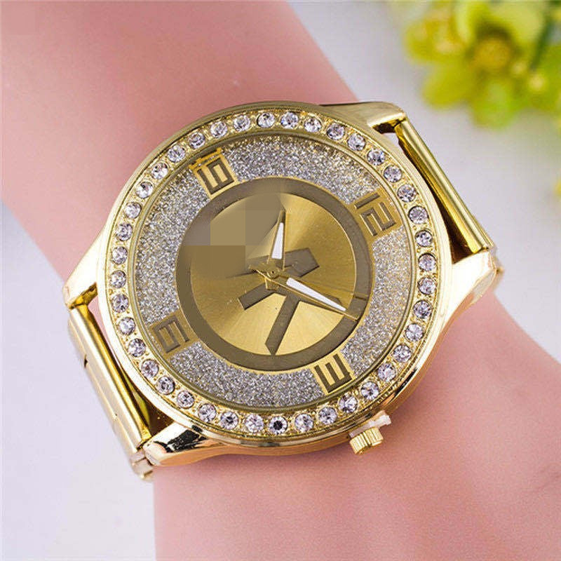 Alloy Diamond-Embedded Men's Wristwatch Fashion Trend Steel Strap Gift Student Watch
