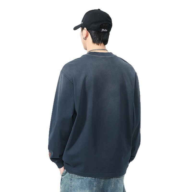 Men's Relaxed Vintage Letter Print Long Sleeve Crew Neck Loose Sweatshirt