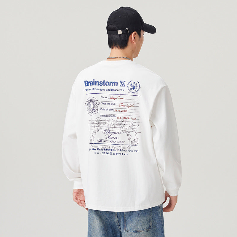 Retro Style Letter Print Long Sleeve Round Neck Men's T-Shirt