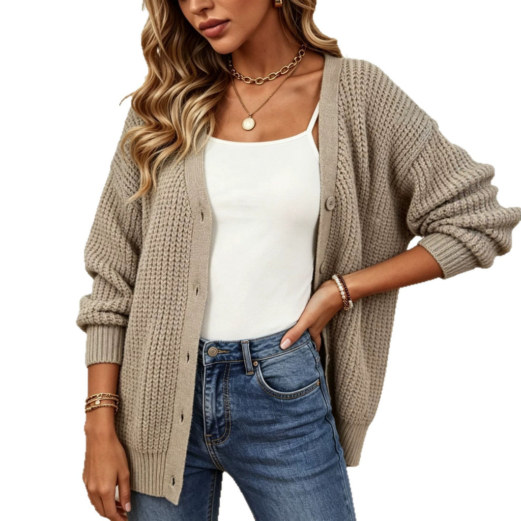 V-neck cardigan single breasted solid color sweater