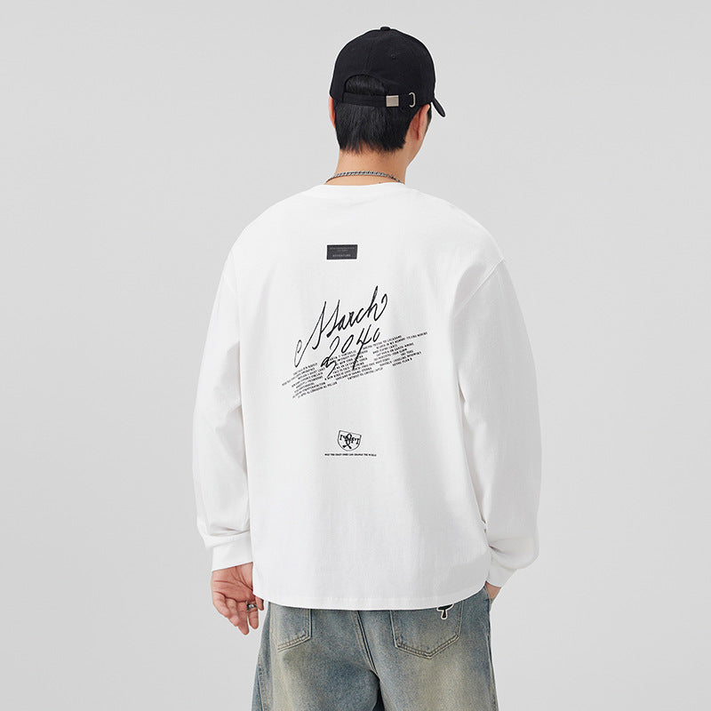Men's Retro Graphic Print Long Sleeve Cotton T-Shirt