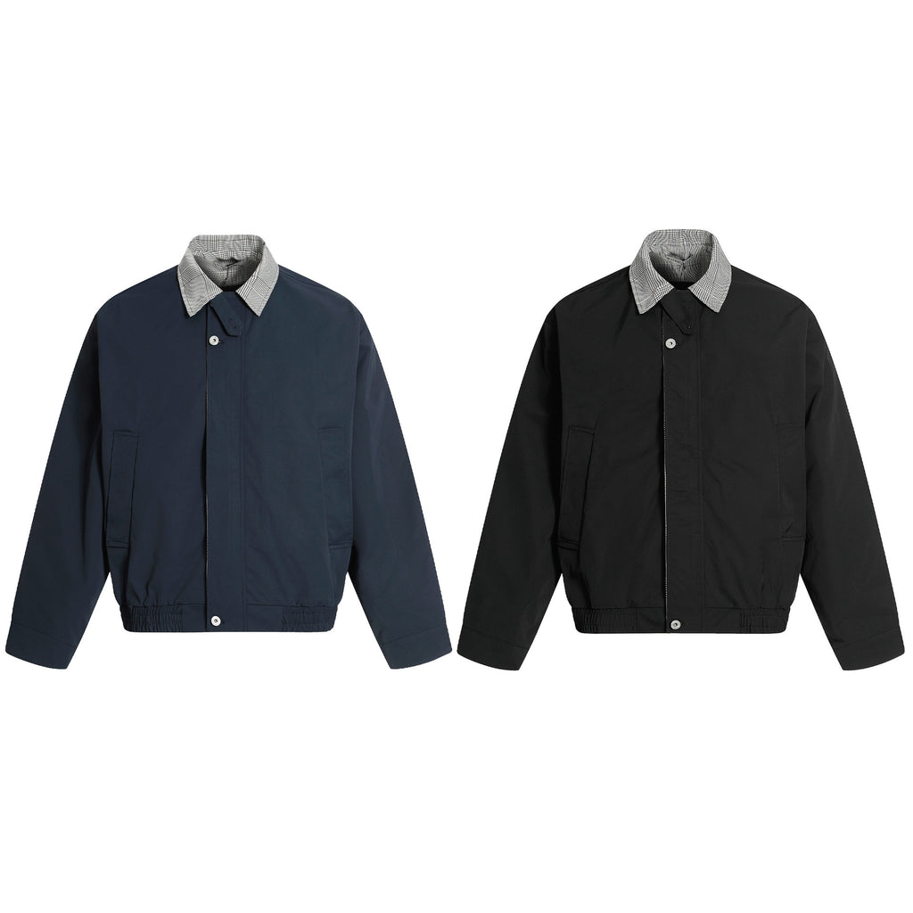 Long Sleeve Zip Front Plaid Collar Loose Fit Coach Jacket