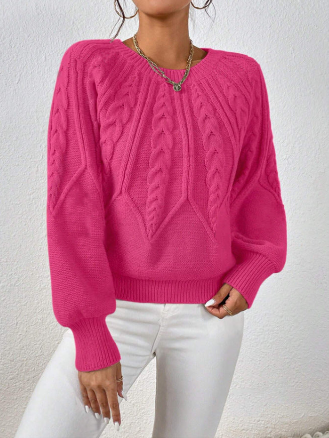 Solid color Fried Dough Twists round neck sweater for women