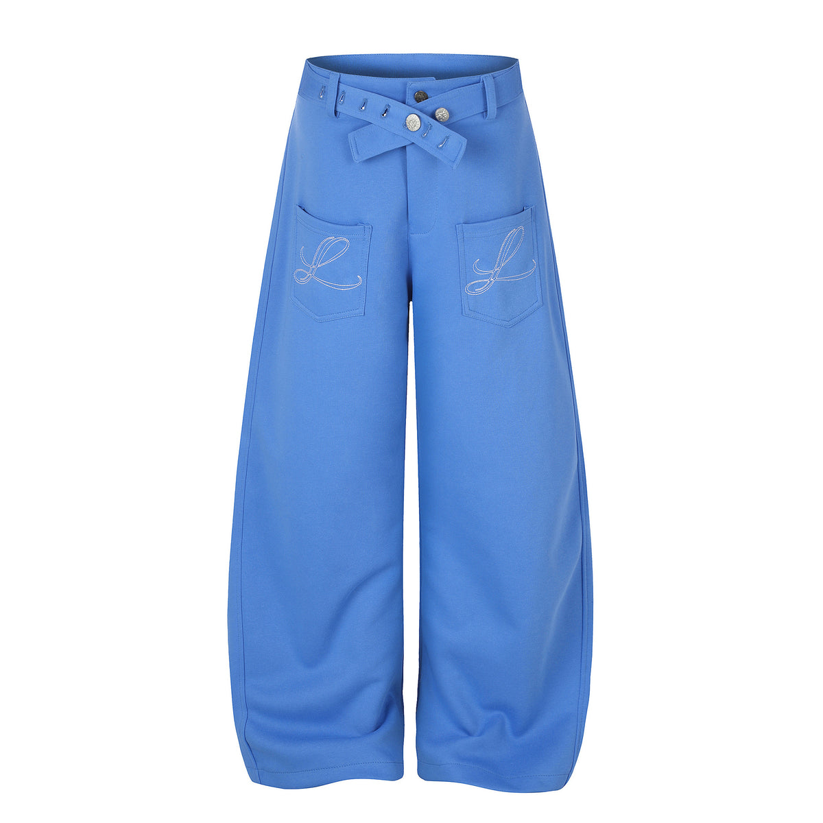 Washed Cross Waist Butterfly Embroidery Wide Leg Pants