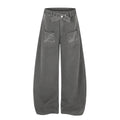 Washed Cross Waist Butterfly Embroidery Wide Leg Pants