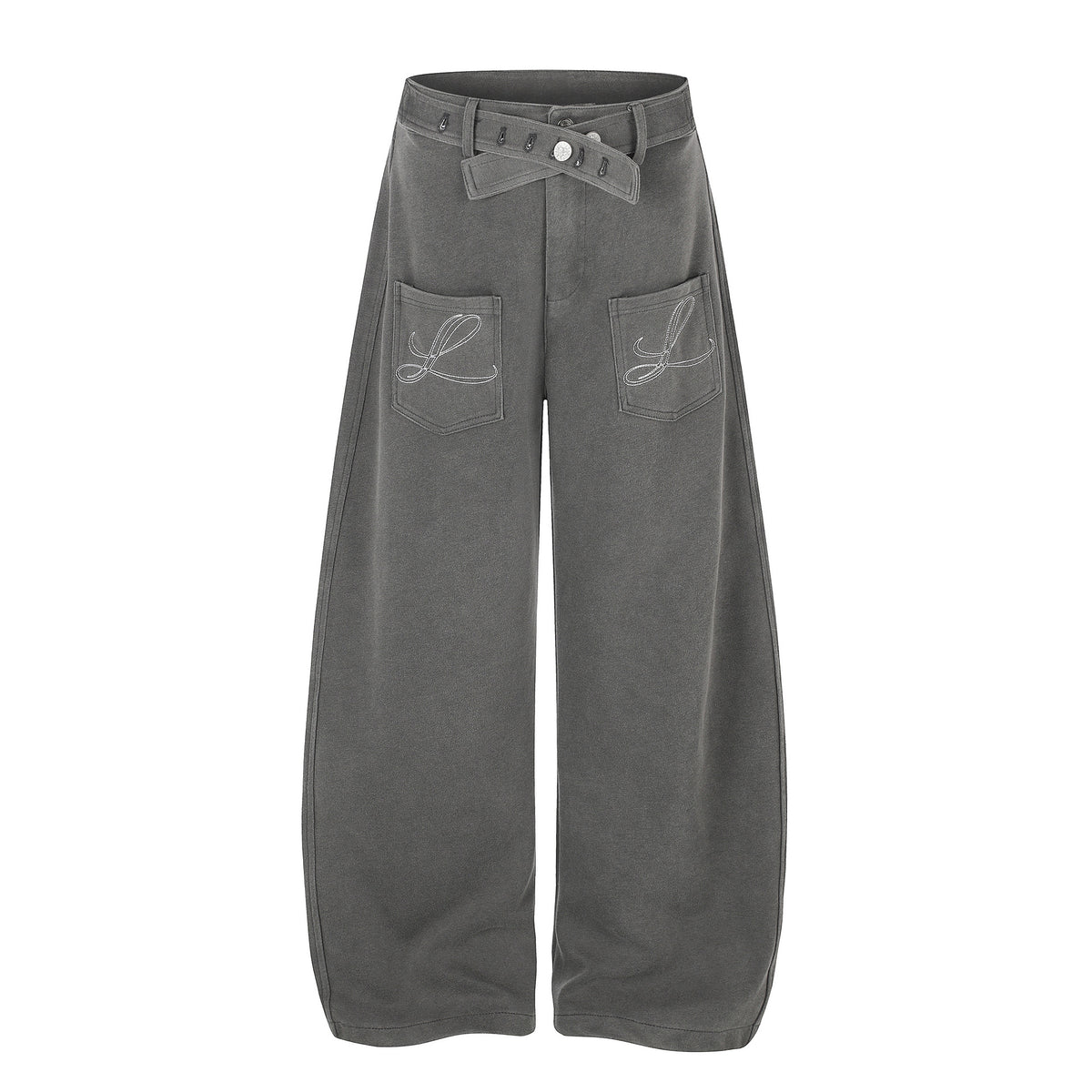 Washed Cross Waist Butterfly Embroidery Wide Leg Pants