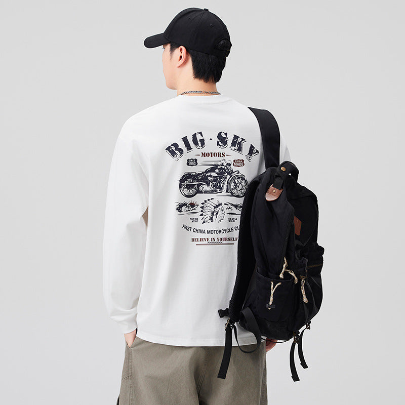 Men's Street Style Motorcycle Print Long Sleeve Crew Neck T-Shirt