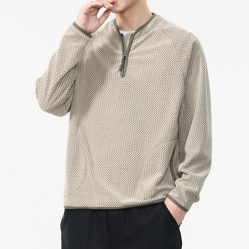 Men's Minimalist Wavy Fleece Long Sleeve Half-Open Collar Sweatshirt