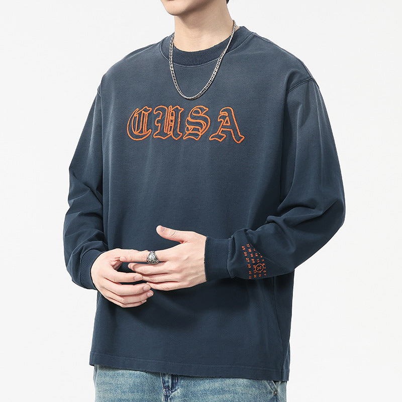 Men's Relaxed Vintage Letter Print Long Sleeve Crew Neck Loose Sweatshirt