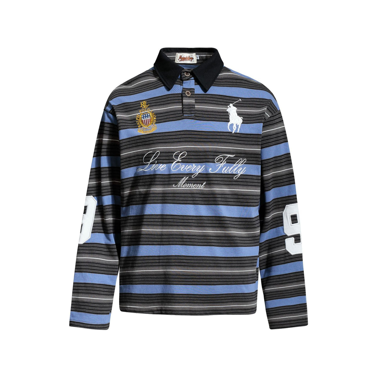 Street Stripe Long Sleeve Color-Block Collar Polo Shirt