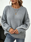 Color blocking loose sweater with dropped shoulder sleeves