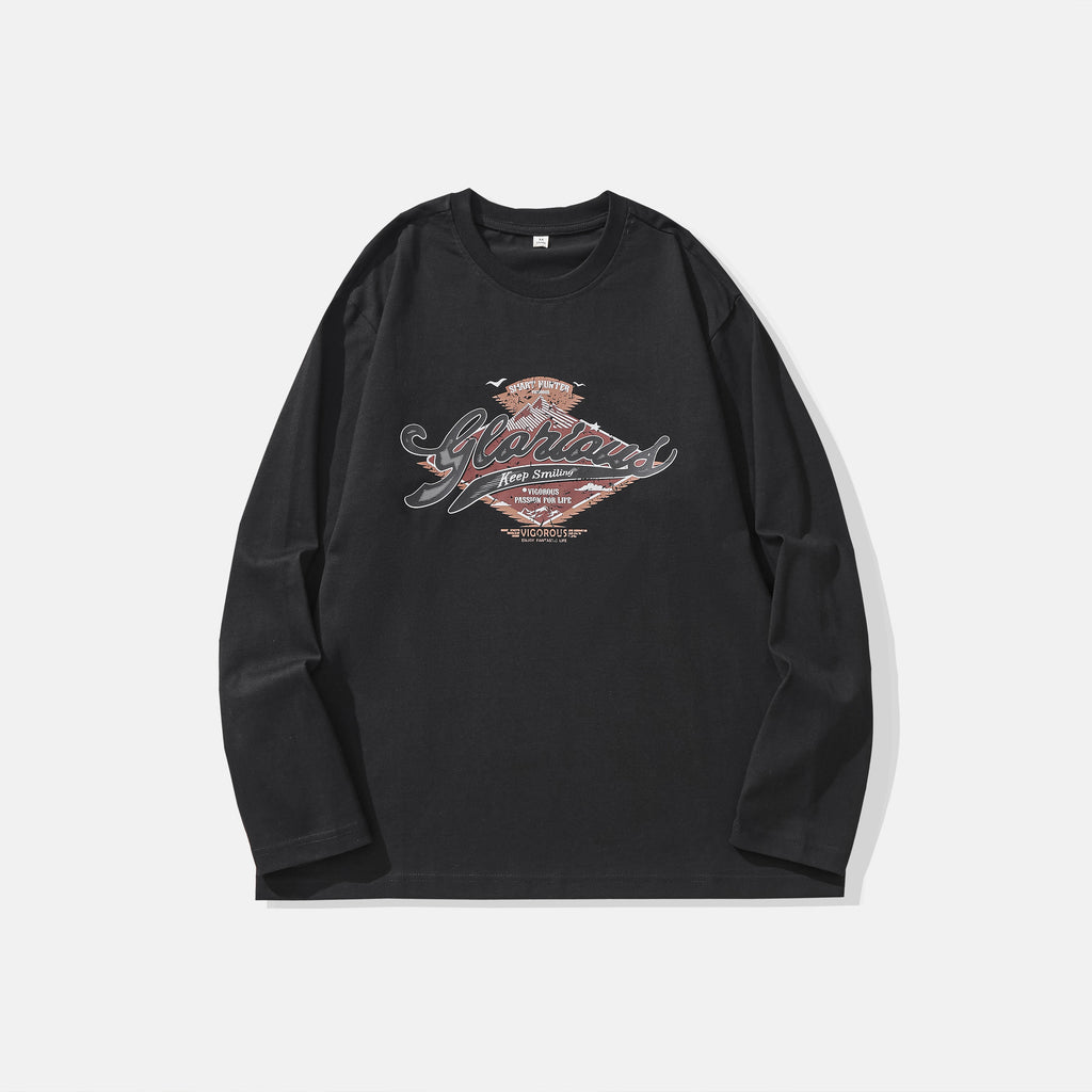 Men's Retro  Letter Print Long Sleeve Crew Neck T-Shirt