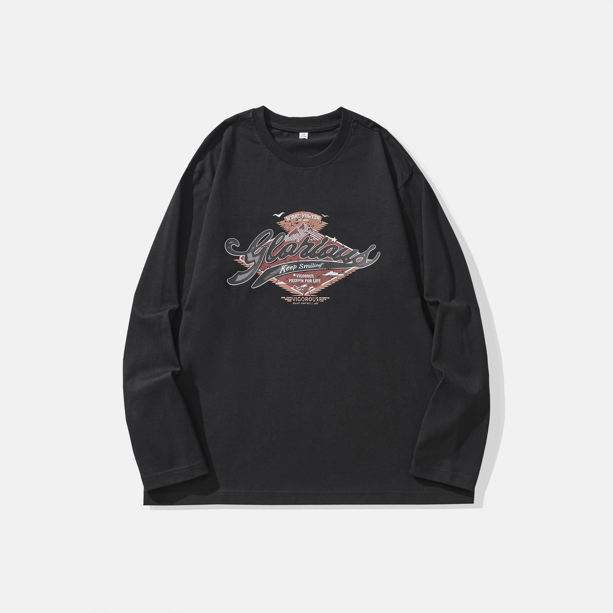 Men's Retro  Letter Print Long Sleeve Crew Neck T-Shirt
