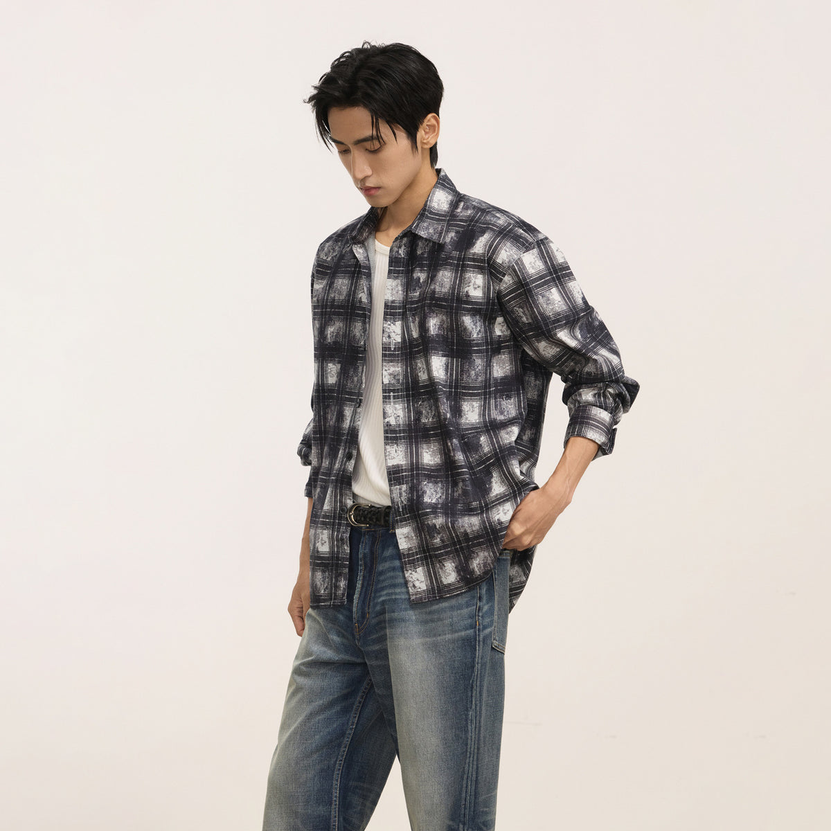 Men's Retro Plaid Turn-Down Collar Loose Cotton Casual Shirt