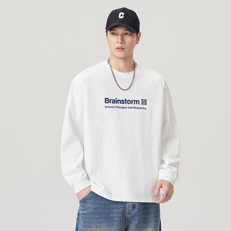 Retro Style Letter Print Long Sleeve Round Neck Men's T-Shirt