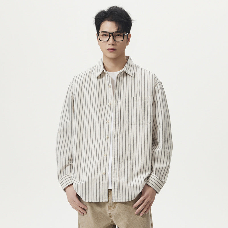 Striped Long Sleeve Turn-down Collar Linen Shirt