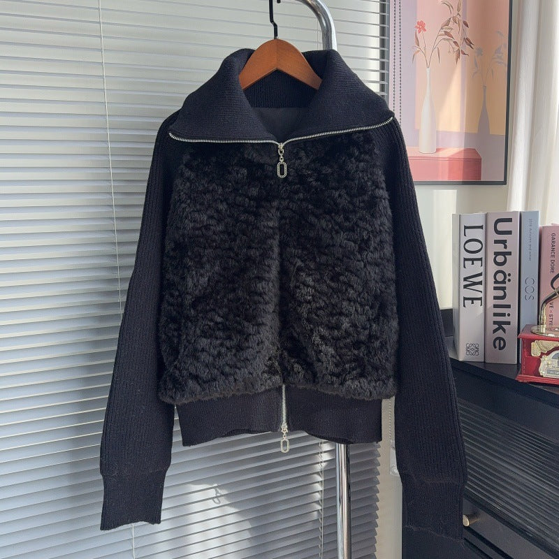 Fake two piece spliced lapel sweater