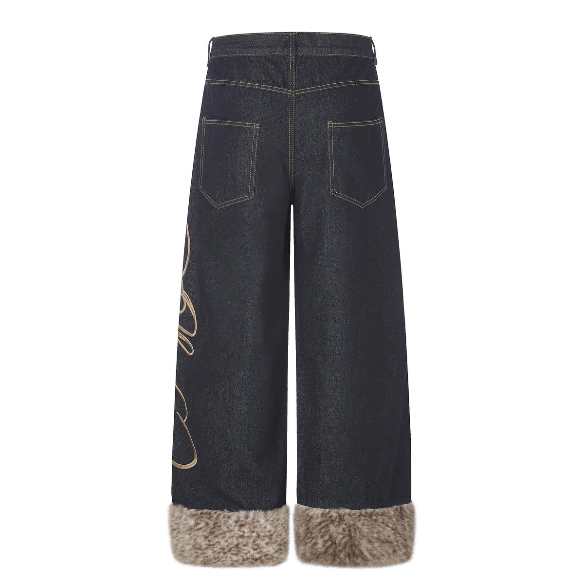 High Street Wide Leg Denim Jeans with Embroidery and Raw Hem
