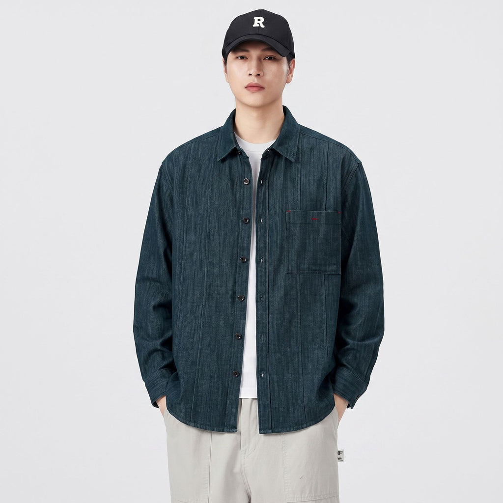 Men's Vintage  Long Sleeve Lapel Shirt