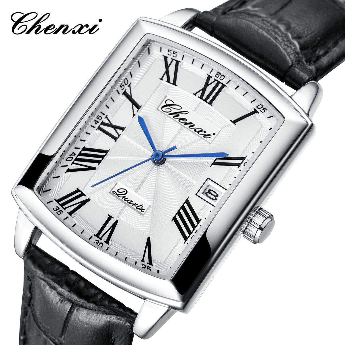 Casual Couple Watch, Morning Light Brand, Calendar Quartz Watch, Simple Square Design for Men and Women, Leather Strap