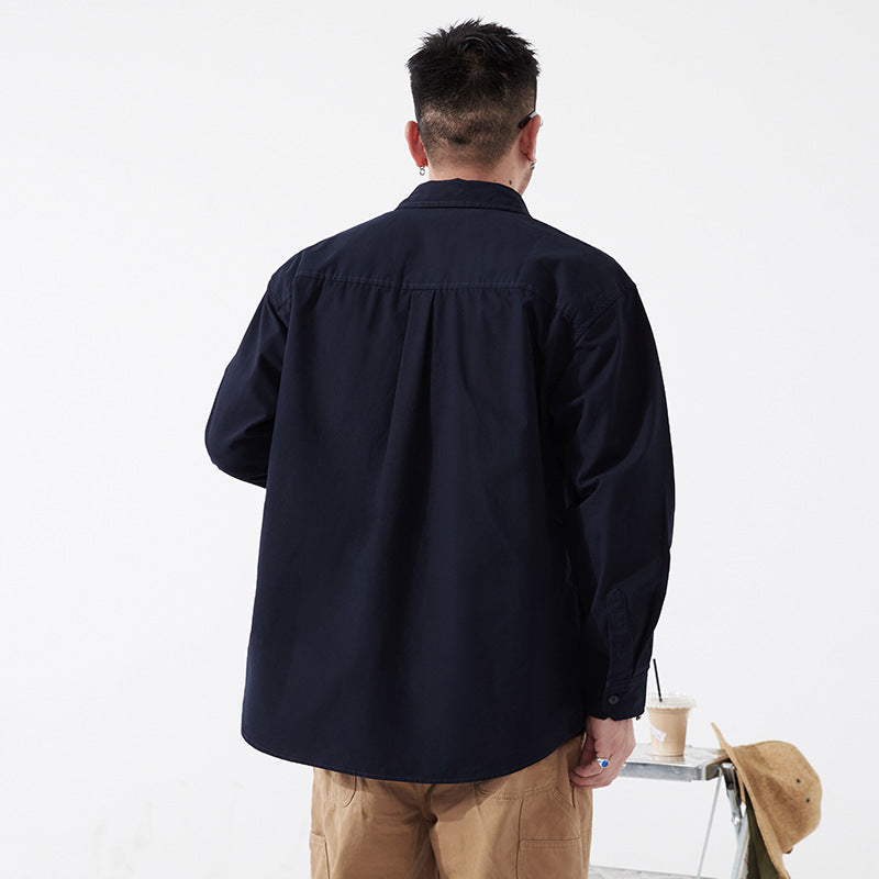 Vintage Casual  Workwear Turn-down Collar Men's Cotton Shirt