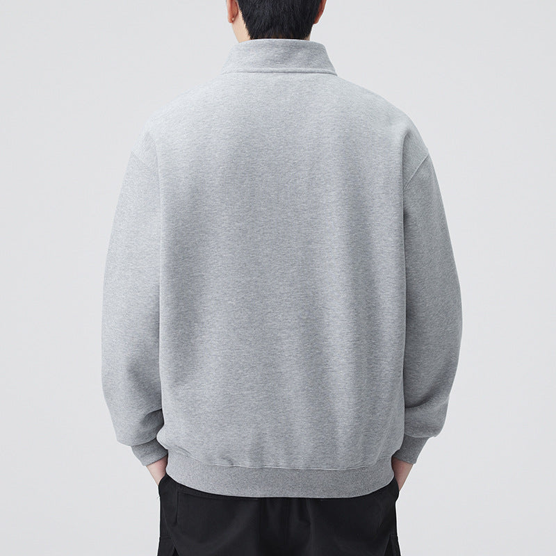 Casual Plain Weave Long Sleeve Half-Zip Stand Collar Heavyweight Rabbit Wool Blend Sweatshirt