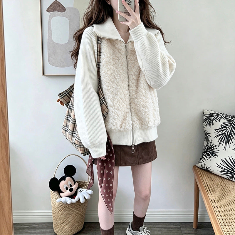 Fake two piece spliced lapel sweater