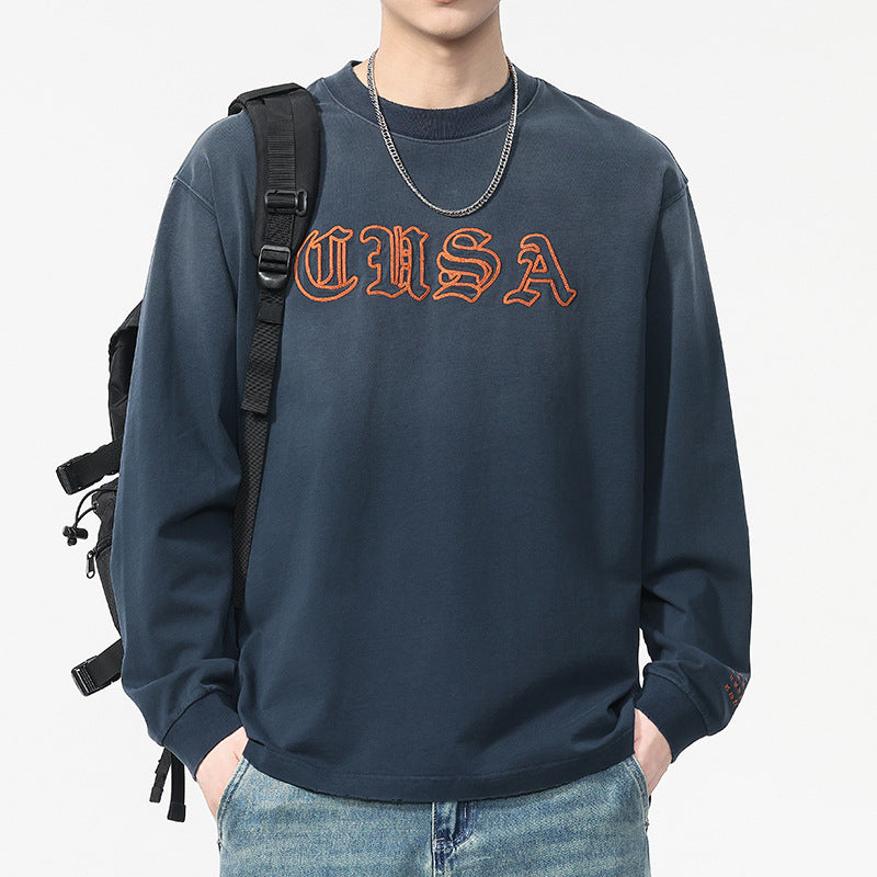 Men's Relaxed Vintage Letter Print Long Sleeve Crew Neck Loose Sweatshirt