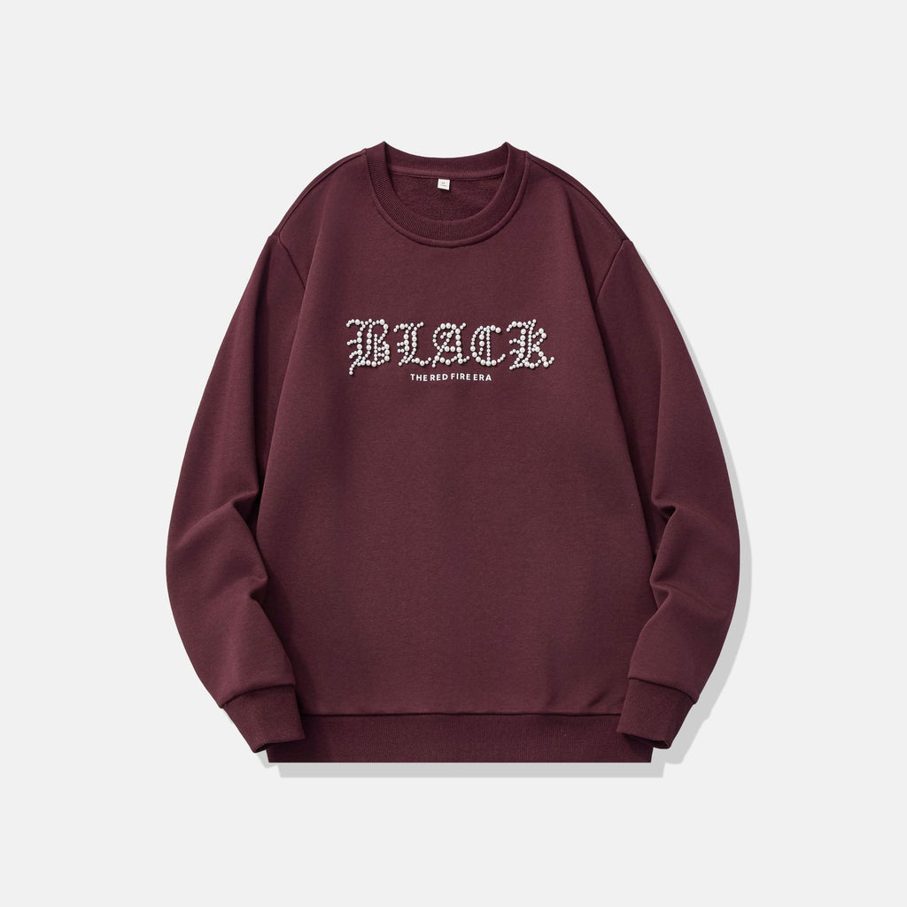 Men's Casual Burgundy Letter Print Long Sleeve Round Neck Sweatshirt