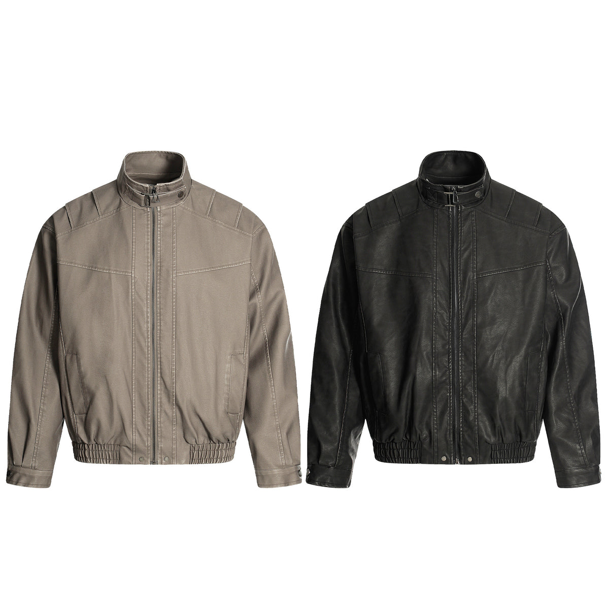 High Street Casual PU Leather Zipper Stand Collar Loose Fit Men's Biker Jacket